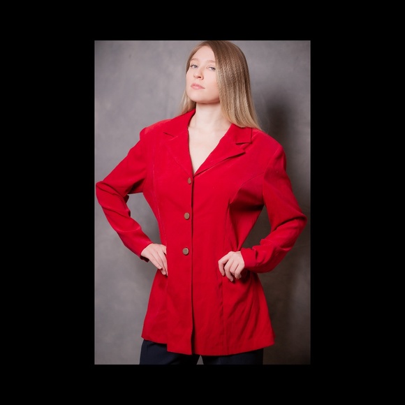 Long Red Blazer With Gold Chain in Back - Retro Office 80's Cool! - Picture 1 of 2